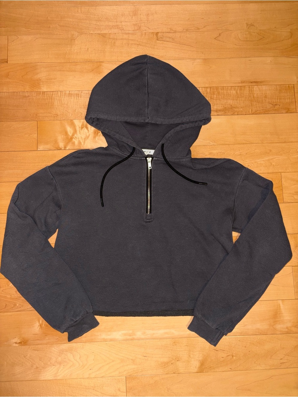 Cropped Half-Zip Hooded Pullover - Grey